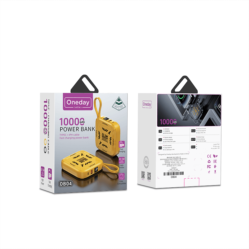 OB04 10000MAH T-ypec +IPH cable Fast charging power bank