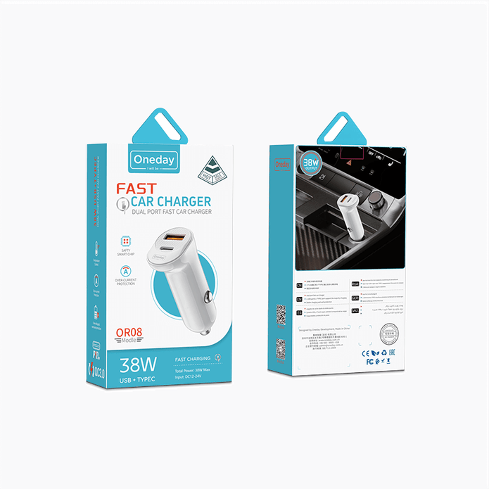 Oneday Customized OR08 38W USB + TYPEC  dual port fast car charger