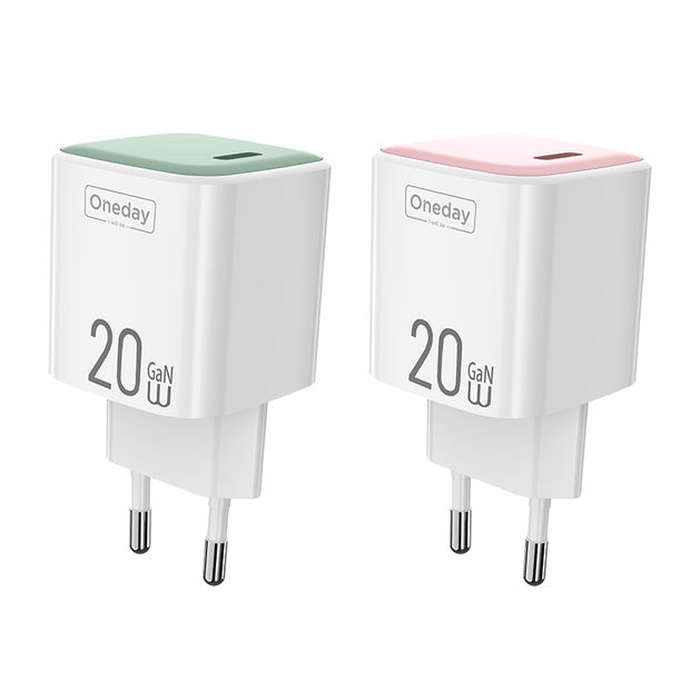 Customizable Oneday YC06 EU/US/UK Macaroon 20W Mini T-ypec GaN Charger Super Adapter Fast Charging Wall Cell Phone Charger