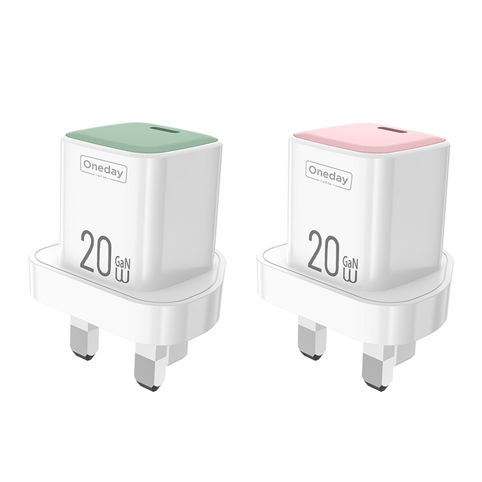 Customizable Oneday YC06 EU/US/UK Macaroon 20W Mini T-ypec GaN Charger Super Adapter Fast Charging Wall Cell Phone Charger