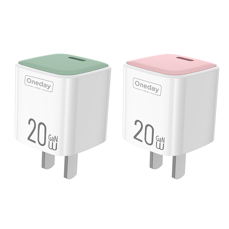 Customizable Oneday YC06 EU/US/UK Macaroon 20W Mini T-ypec GaN Charger Super Adapter Fast Charging Wall Cell Phone Charger